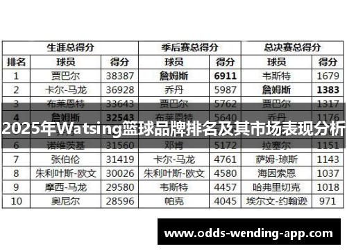 2025年Watsing篮球品牌排名及其市场表现分析