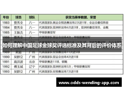 如何理解中国足球金球奖评选标准及其背后的评价体系