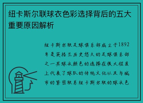 纽卡斯尔联球衣色彩选择背后的五大重要原因解析